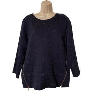 J Crew Women’s Sz 10 Textured Diamond Patterned Top Blouse Gold Tone Side Zip